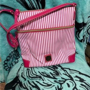 Dooney & Bourke Pink and White Striped Crossbody Bag